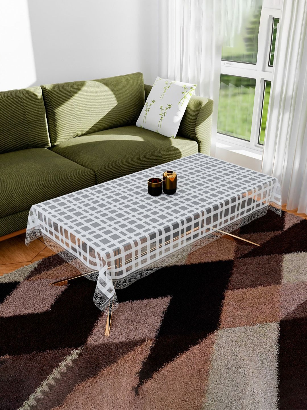 Aura White Self Check Anti-Skid Rectangle 4 Seater Table Cover