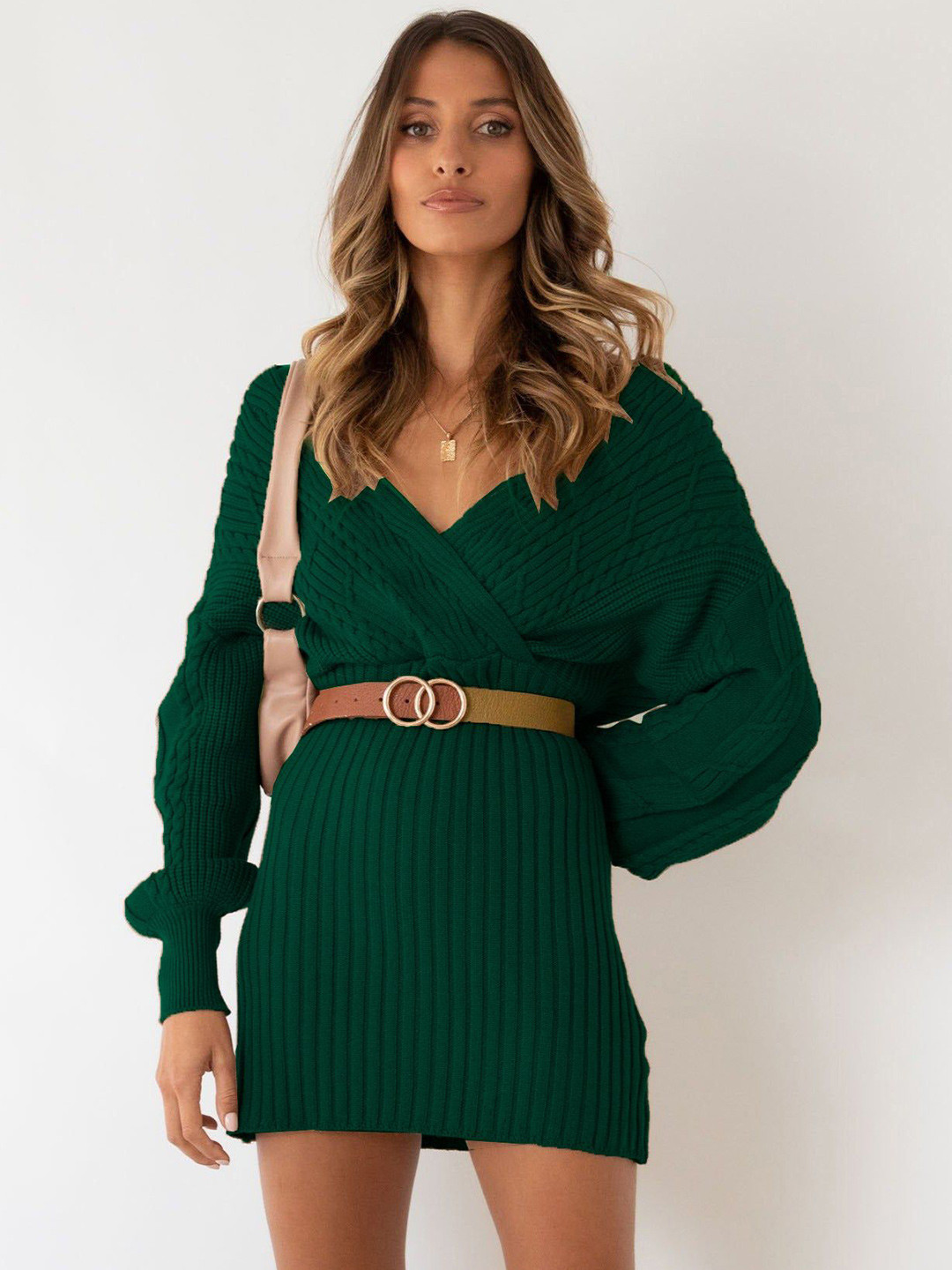 StyleCast Women Solid Off-Shoulder Belted Wrap Mini Dresses