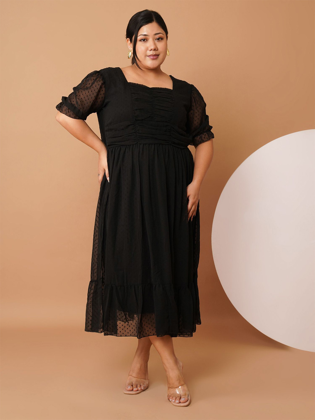U&F Beyond Plus Size Tiered Georgette Fit & Flare Midi Dress