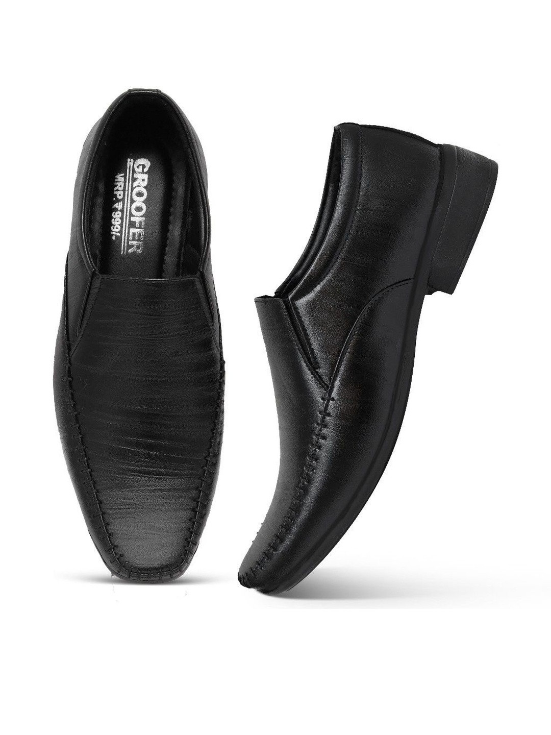 Groofer Unigue Men Black Slip On Formal Shoes