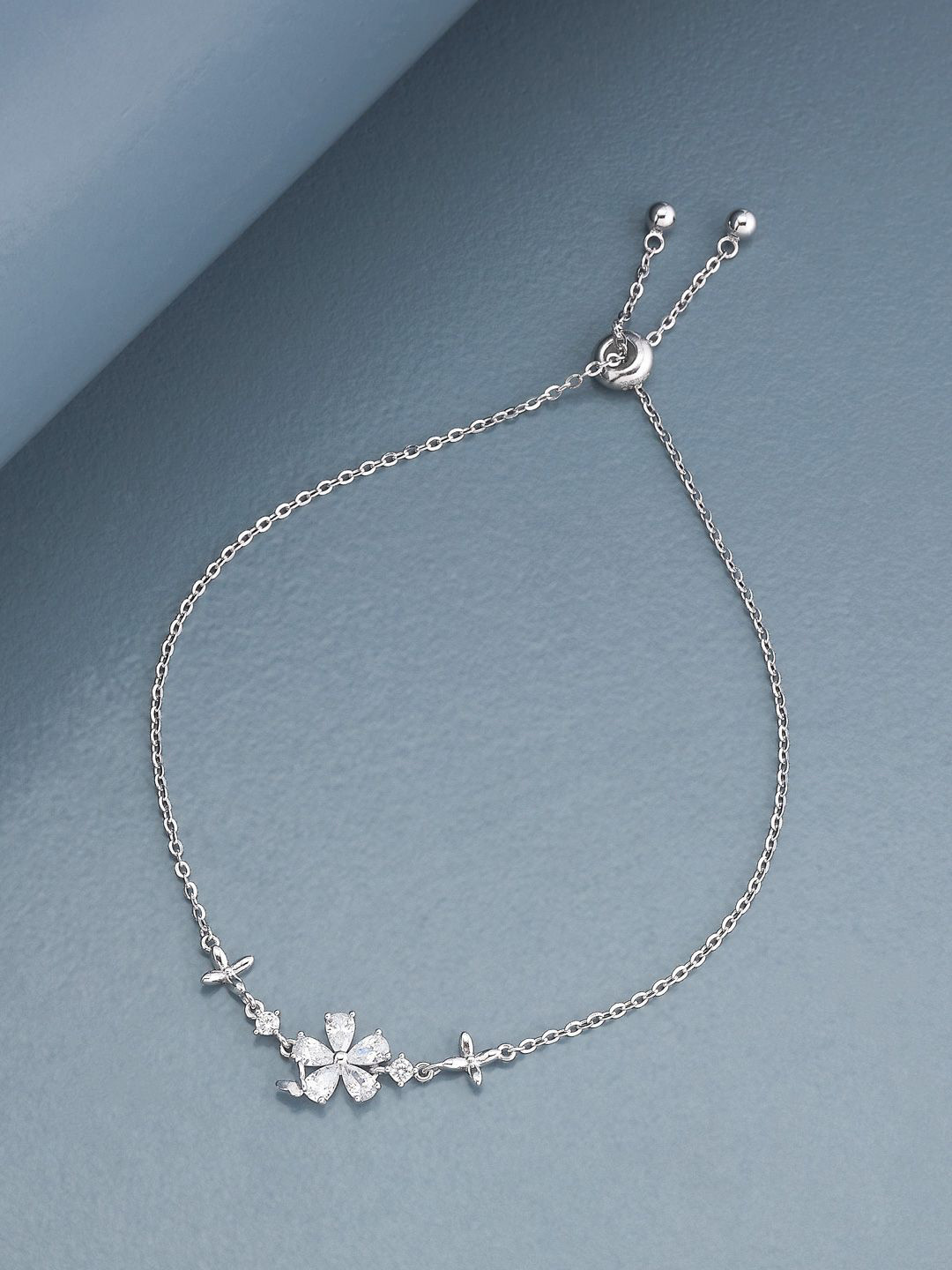 Kushal's Fashion Jewellery 92.5 Sterling Silver Rhodium-Plated Zircon Charm Bracelet