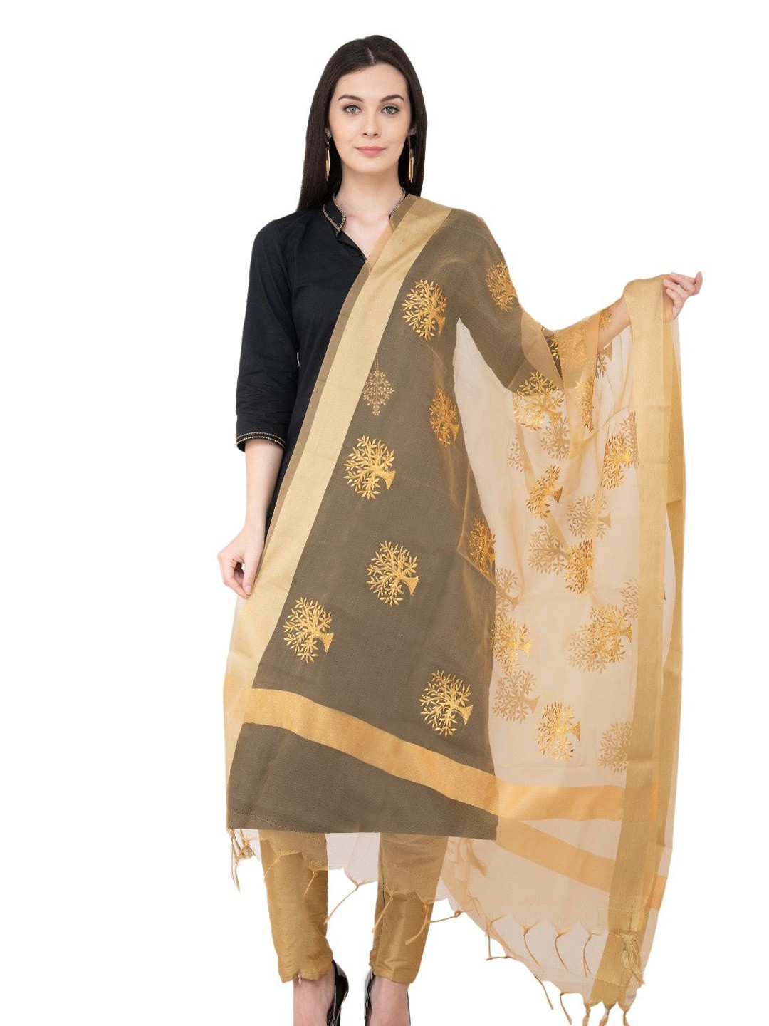 A R SILK DUPATTA HUB Floral Embroidered Dupatta With Thread Work