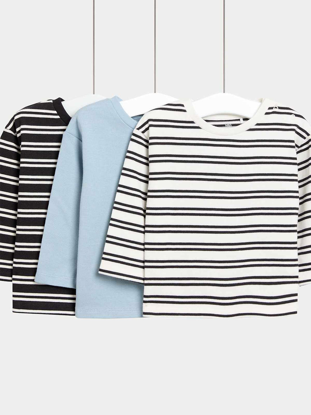 Marks & Spencer Girls Pack Of 3 Striped Long Sleeve Cotton Top