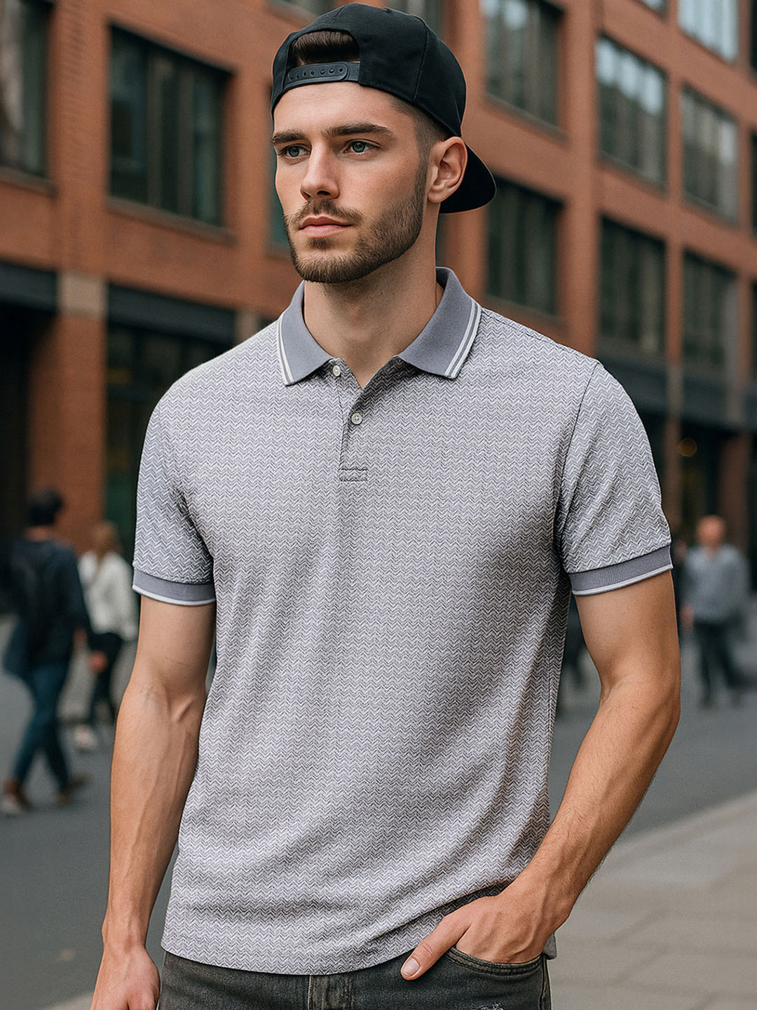 Bewakoof Micro Geometric Printed Polo Collar T-Shirt