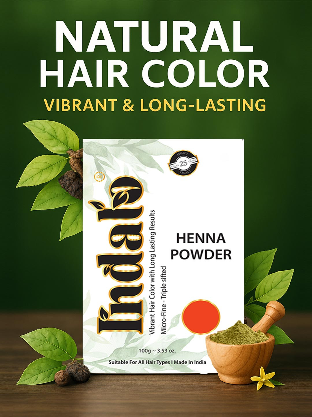 INDALO Natural Hair Colour Henna for Conditioning Hair Growth with No Ammonia 100g