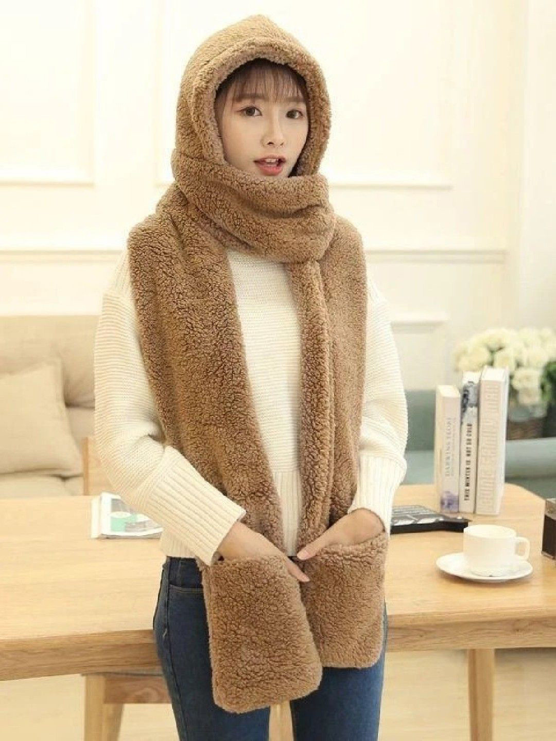 Poftik Women Winter Warm Cap Wool Scarf