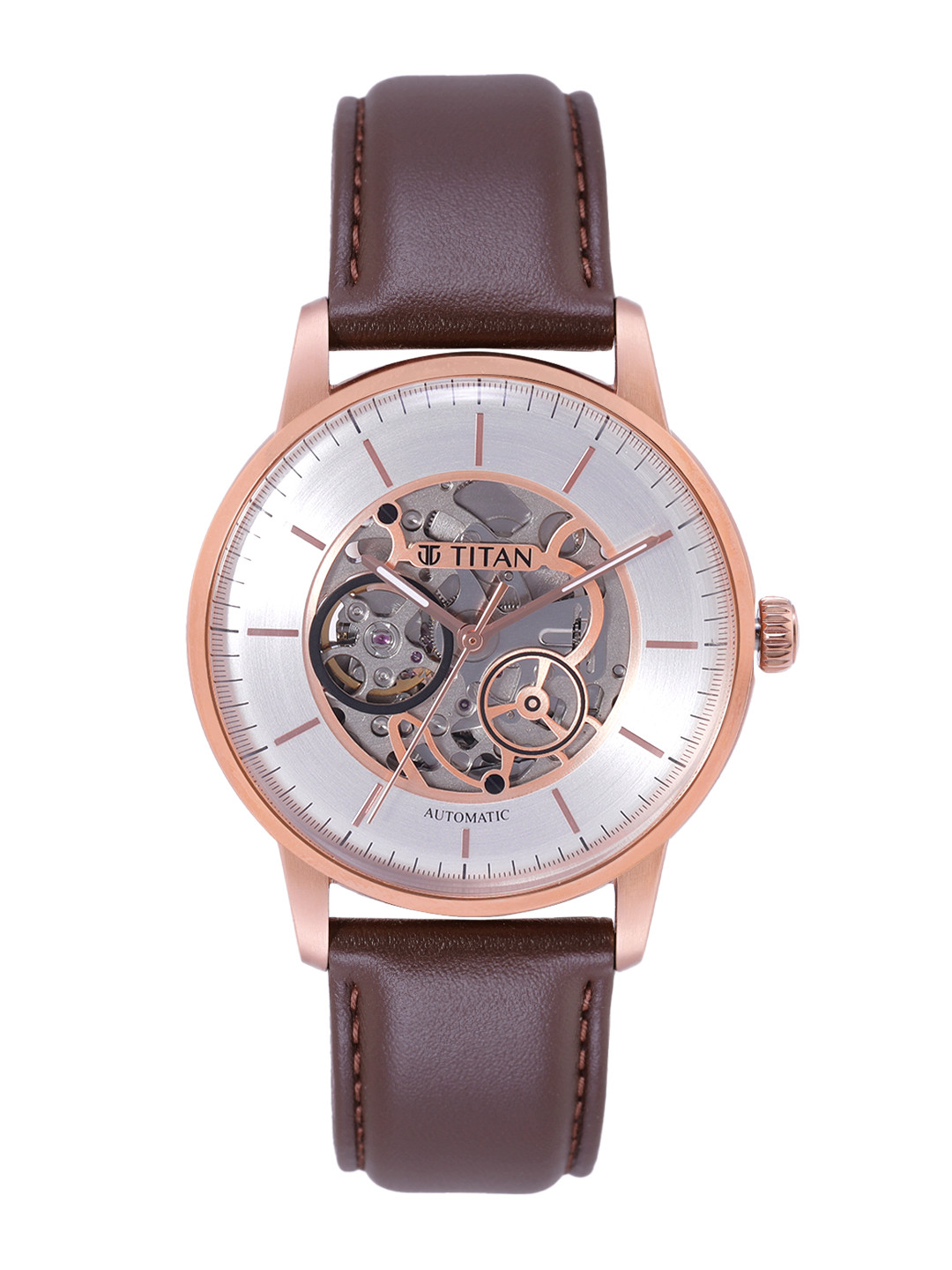 Titan Men Analogue Skeleton Dial Leather Watch - 90110WL03