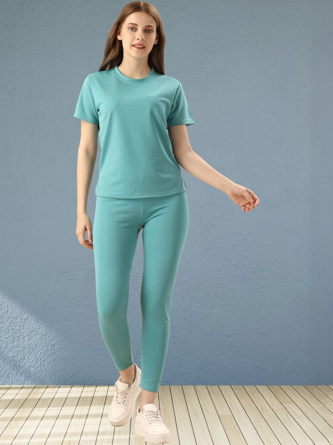 Moda Rapido Women Sky Blue Cotton Lycra Blend Tracksuit