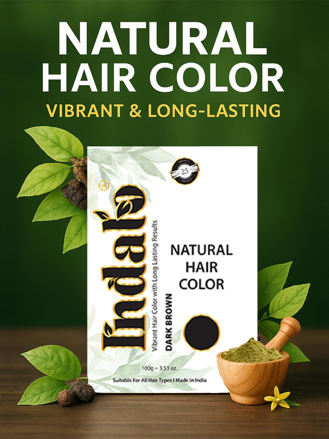 INDALO Natural Hair Colour for Conditioning Hair Growth 100 g - Dark Brown