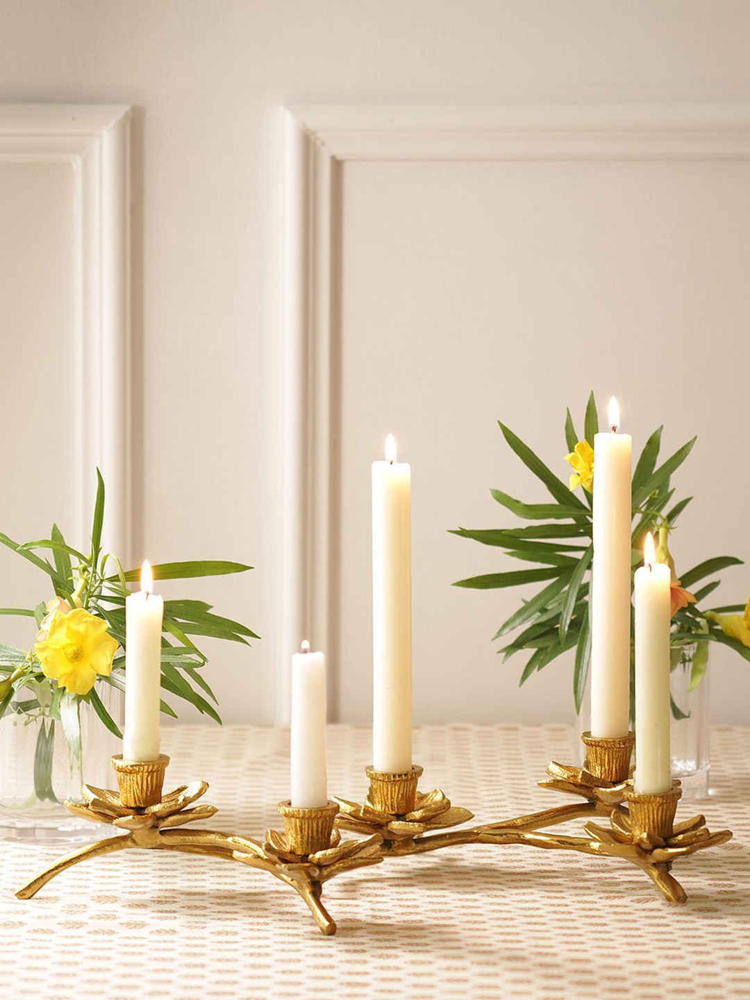 Pure Home and Living Gold-Toned Textured 5 Arm Flower Taper Candle Holder
