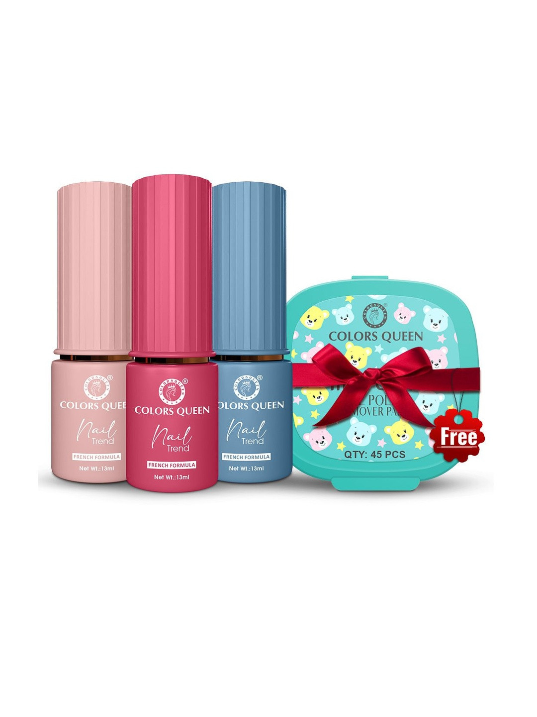 Colors Queen Set Of 4 Glossy Nail Paint - 13 ml Each With Remover Pads - 45 Pieces