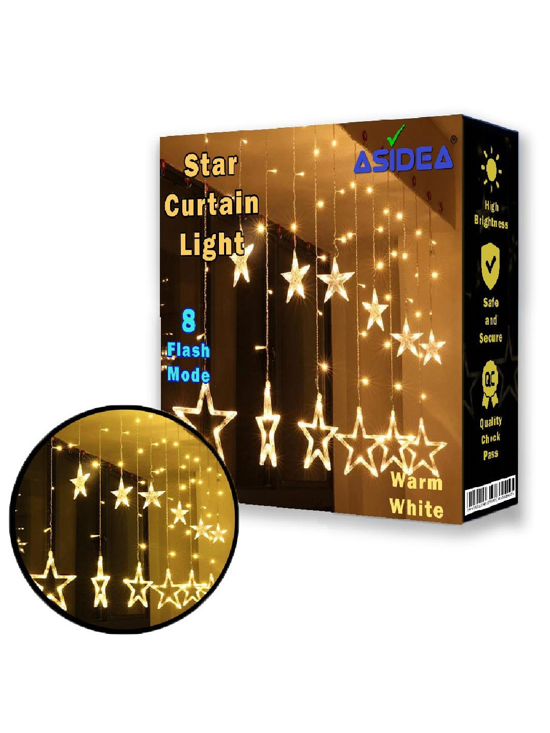 ASIDEA Gold 12 Stars LED Plastic Corded String Lights