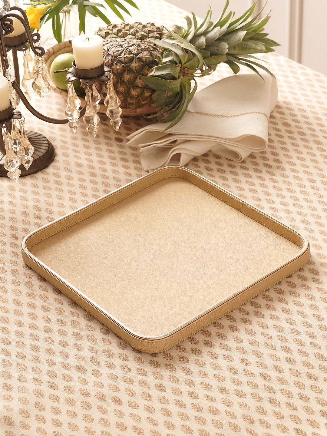 Pure Home and Living Gold-Toned Faux Leather Round Edge Food Platter