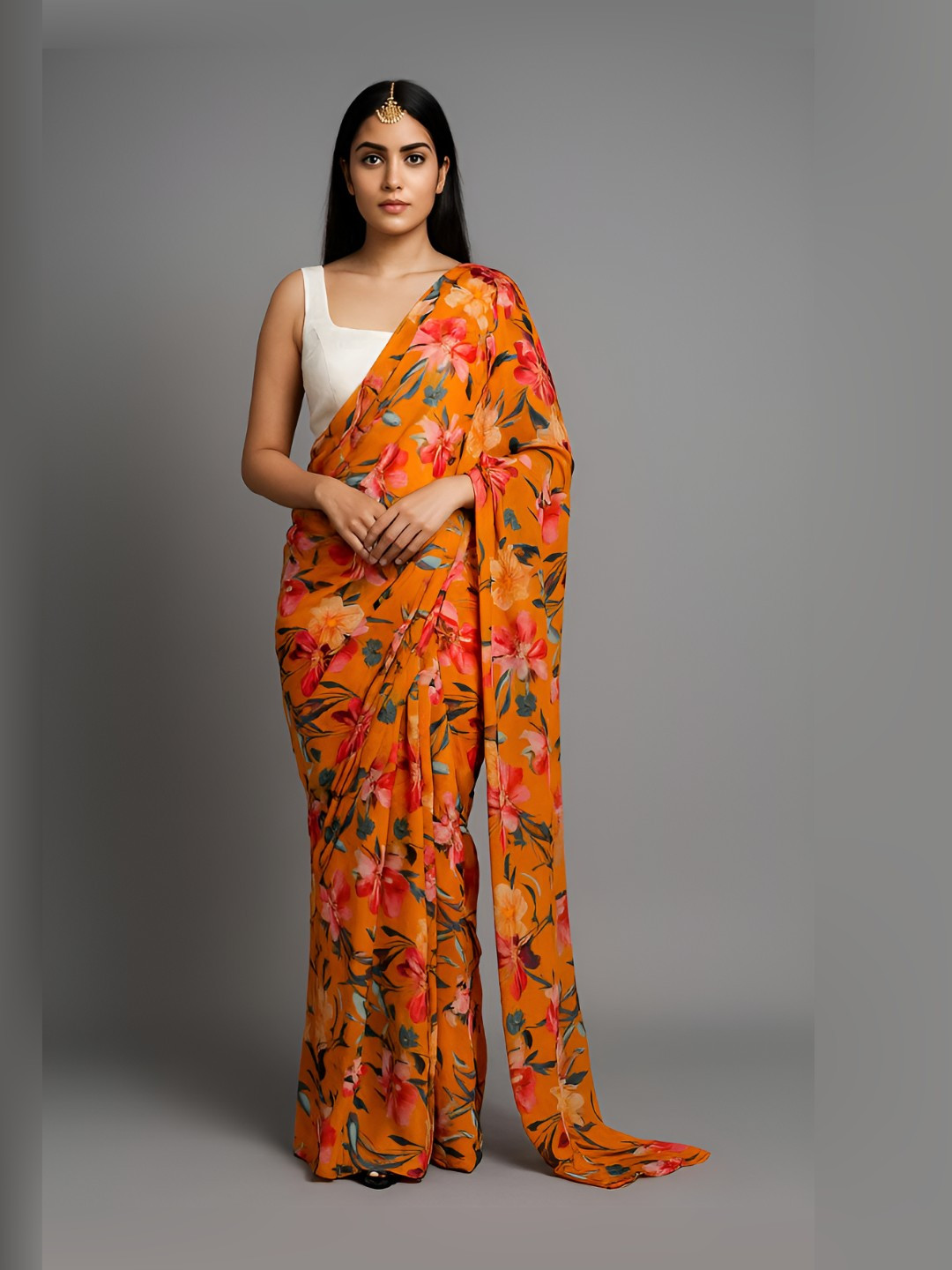 SHADES OF FAASHION Floral Printed Pure Chiffon Saree