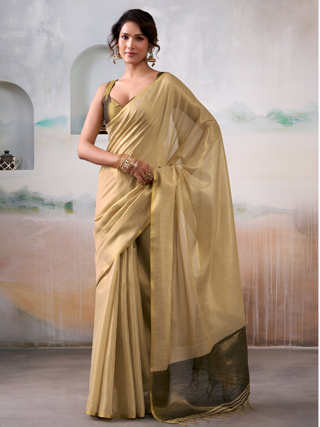 PEENGAX Tissue Silk Saree With Blouse Piece