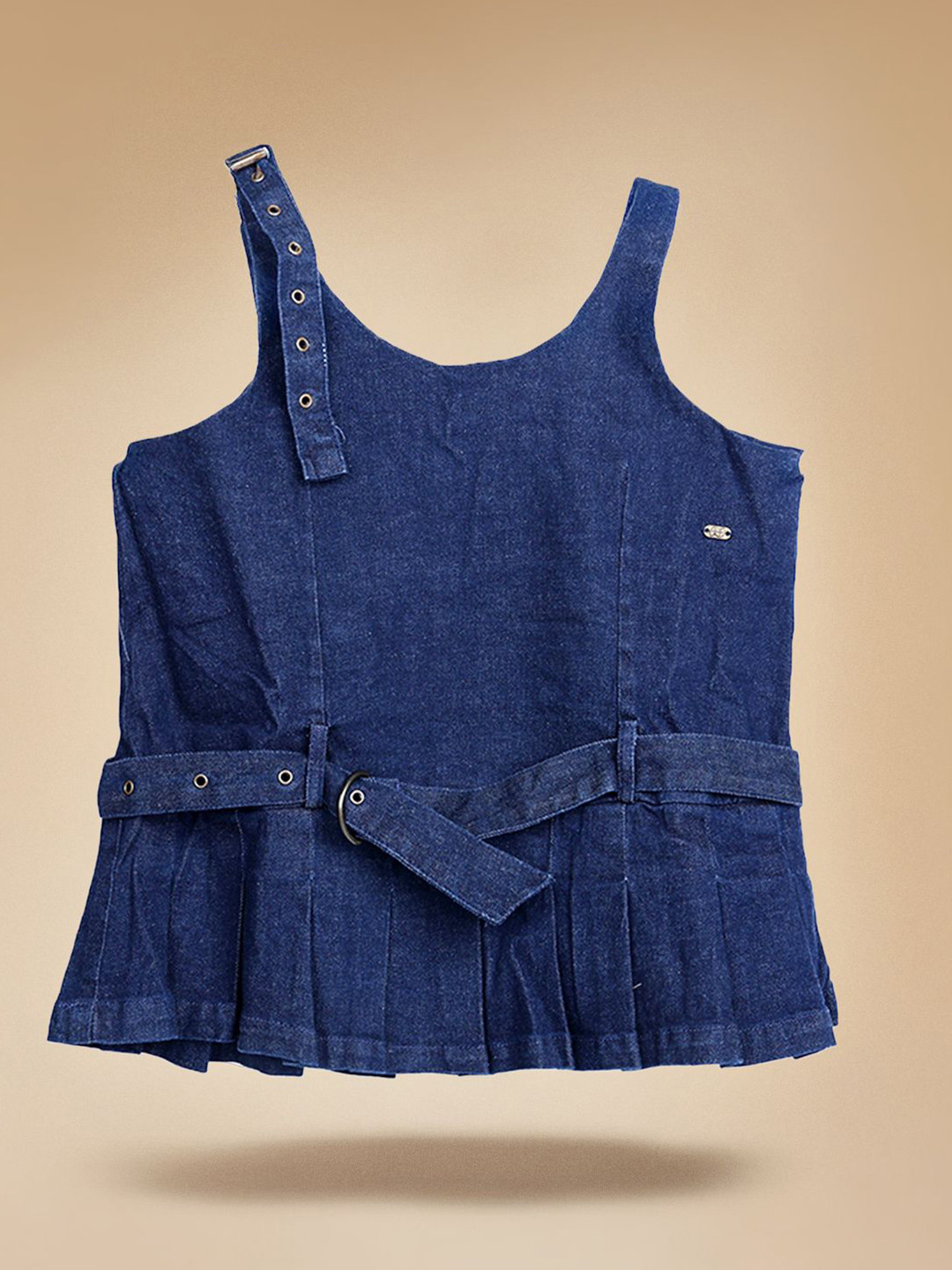 Purple United Kids Girls Shoulder Straps Cotton Denim Peplum Top