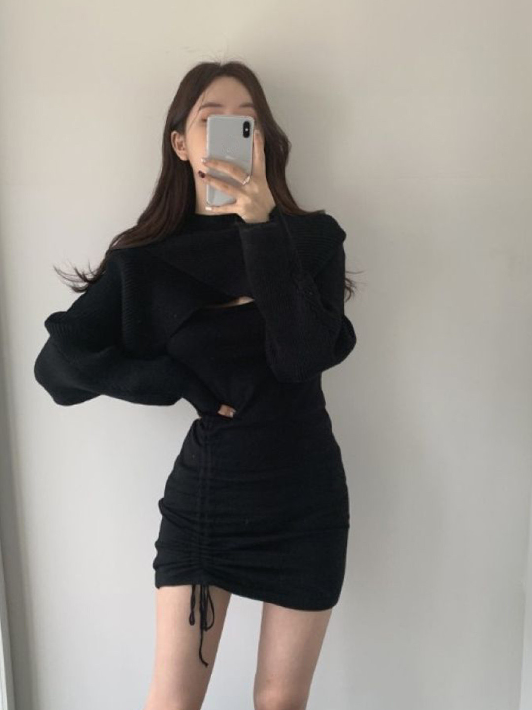StyleCast Cape Sleeves Ruched Bodycon Mini Dress