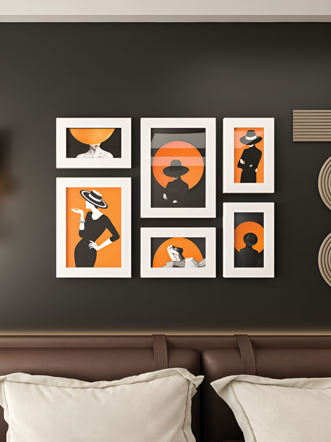 RANDOM White & Orange 6 Pieces MDF Wall Photo Frames