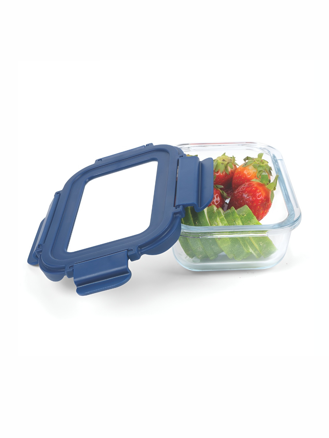 SignoraWare Transparent & Blue Secure N Store Borosilicate Glass Rectangle Container