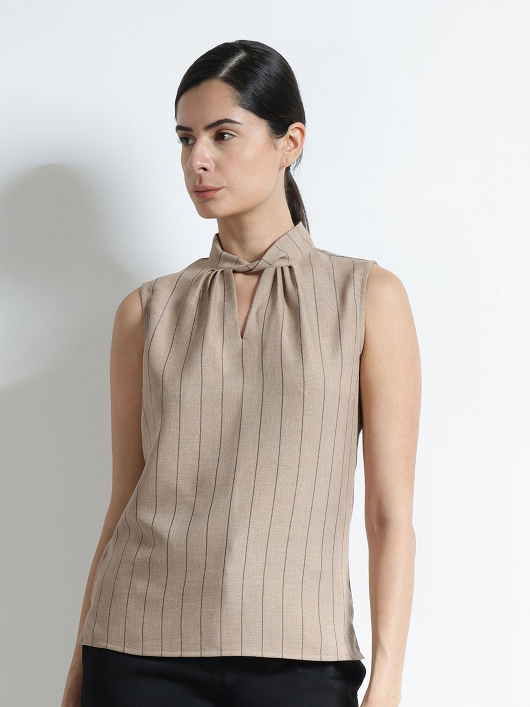 FableStreet Women Striped Twisted Band Collar Top