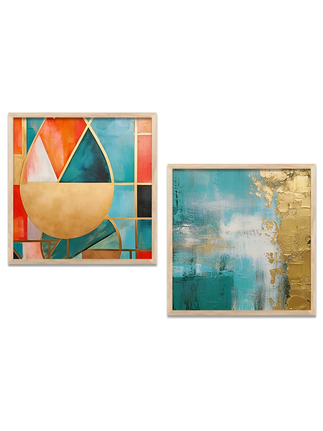 Kotart Blue & Gold-Toned 2 Pieces Modern Wooden Square Wall Arts