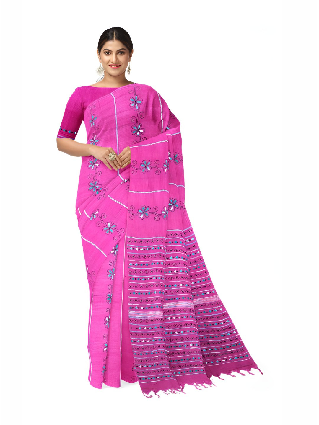 SOUL OF BENGAL Floral Embroidered Pure Cotton Saree