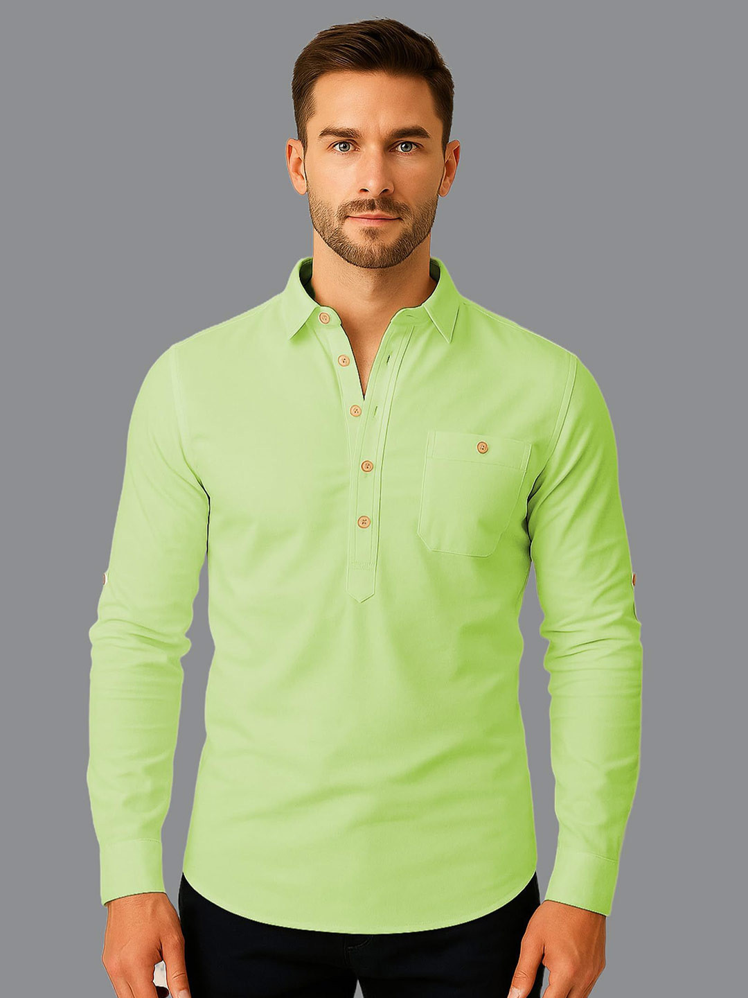 KNOWTED Men Solid Daily Cotton Straight Kurta