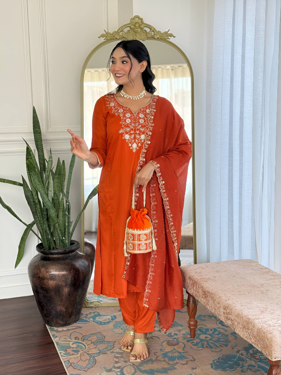 Happy Design Ethnic Motifs Embroidered Thread Work Kurta With Patiala & Dupatta