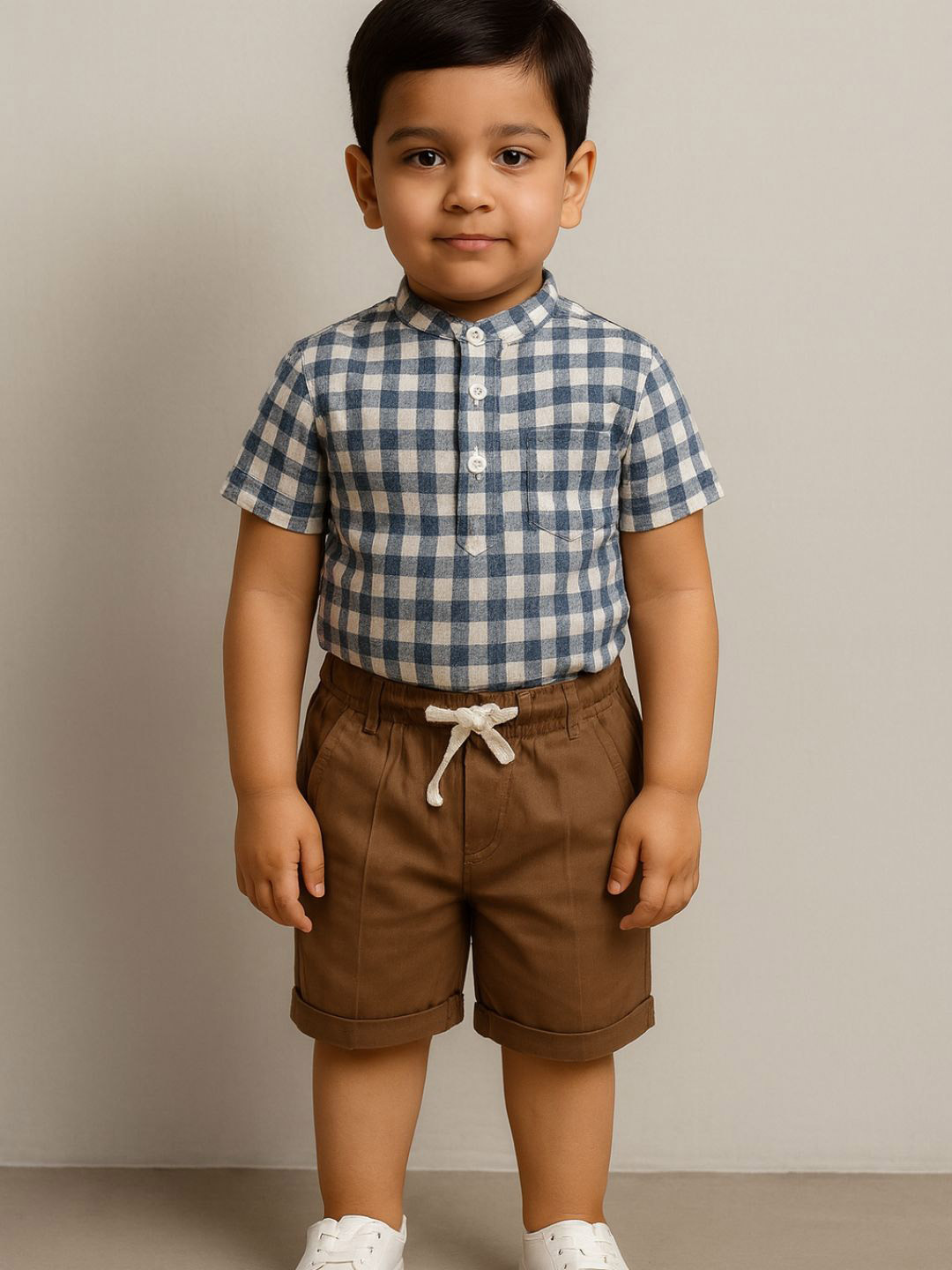 Biglilpeople Boys Checked Short Sleeves Pure Cotton Shirt With Shorts