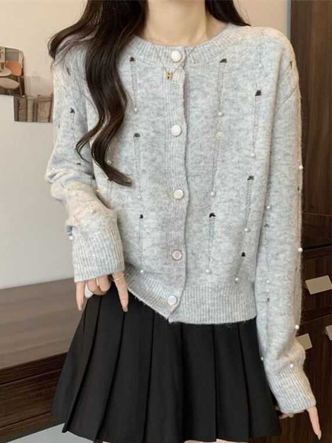 StyleCast Men Self Design Cardigan With Embellished Detail