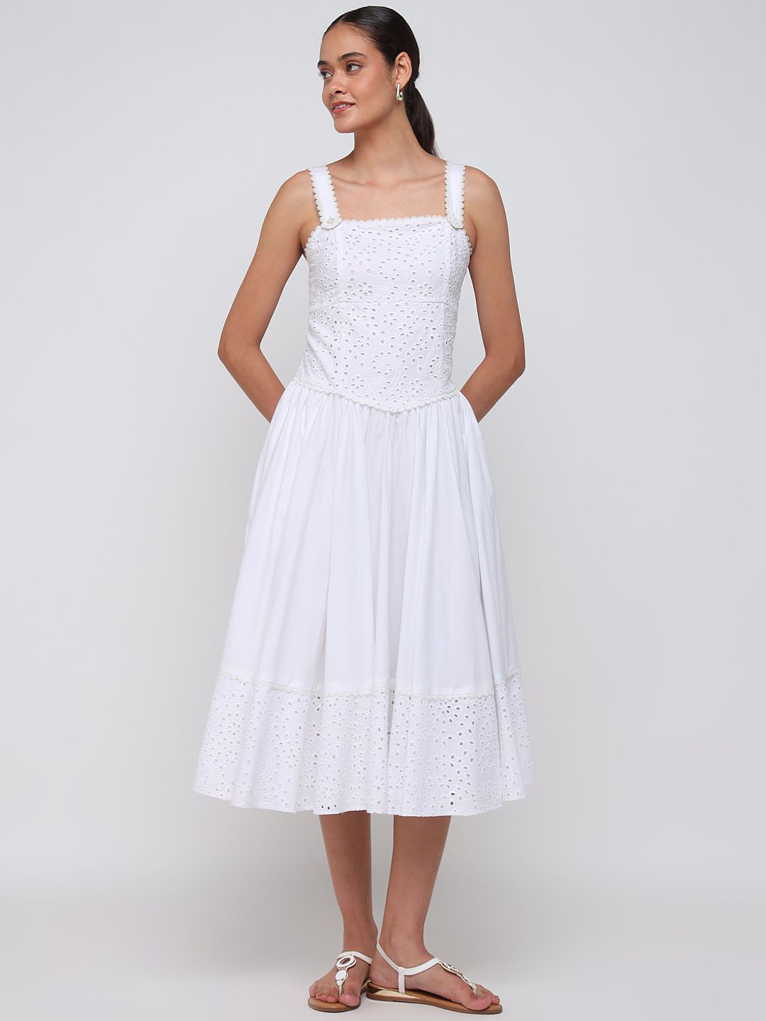 COVER STORY Women Embroidered Corset Fit & Flare Midi Dress