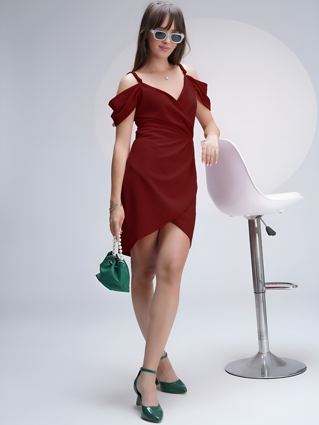 HIALTO Women Maroon Solid Shoulder Straps Mini Dress