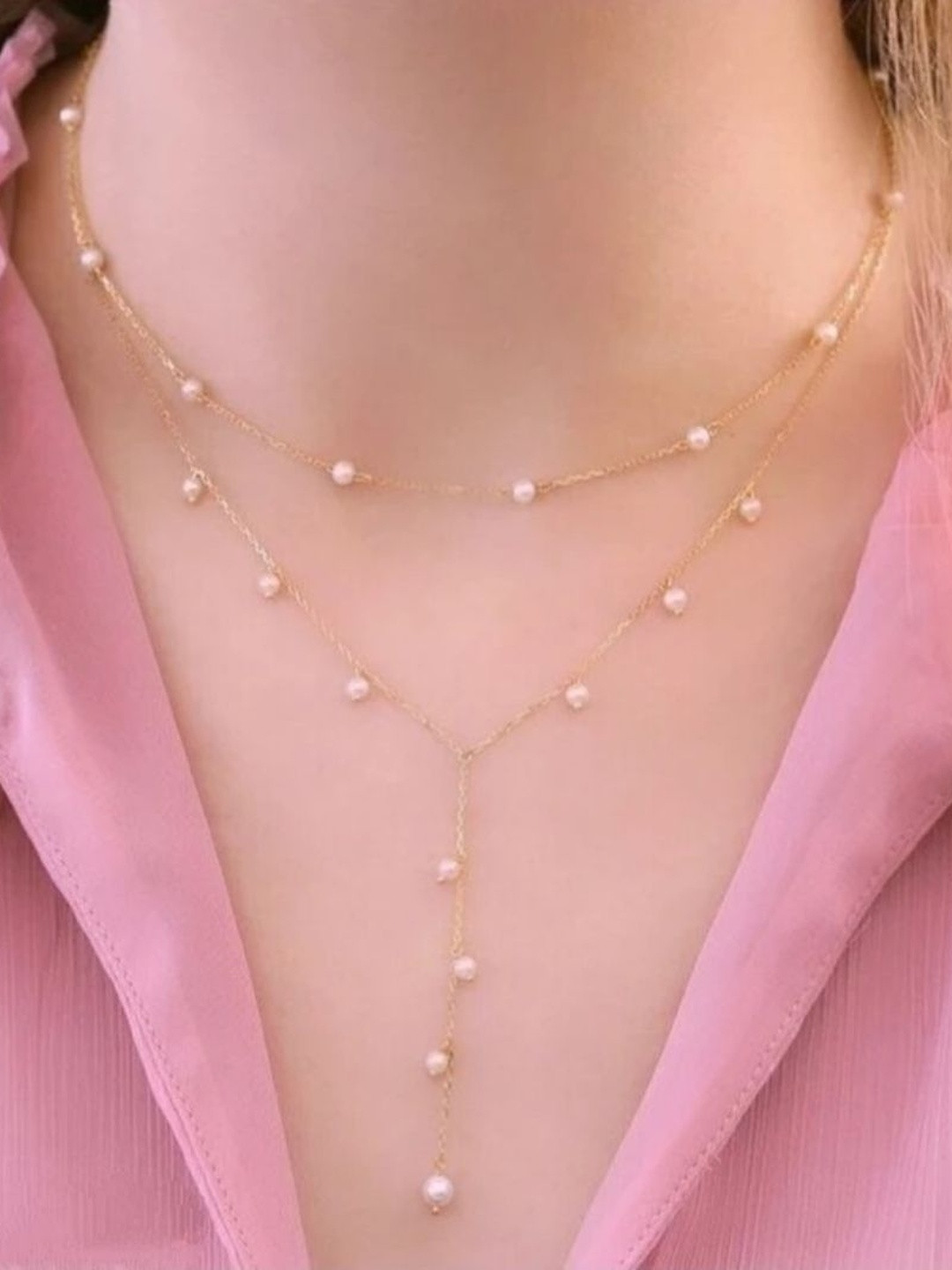 ReNi Brass Gold-Plated Double Layer Pearl Handcrafted Necklace