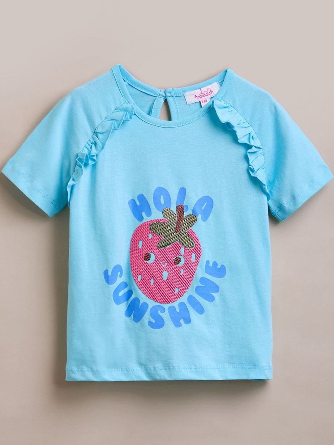Hopscotch Girls Cotton Ruffled Berry Printed T-shirt