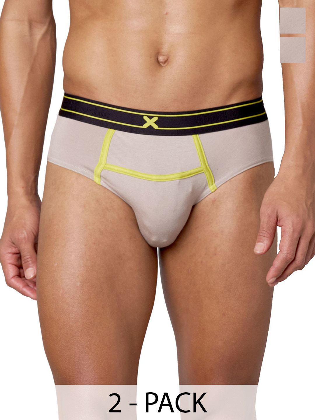 FRENCHIE Men Pack Of 2 Mid-Rise Anti Bacterial Basic Briefs FR-MI-BF-RIZZ-1X5-STGRY-S-PO2