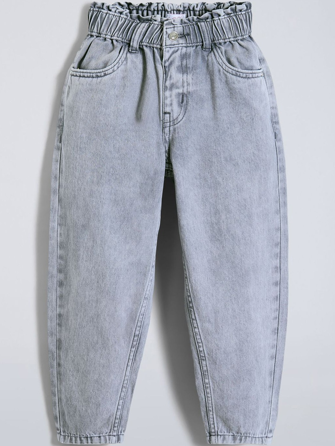 Hopscotch Girls Mid-Rise Heavy Fade Stretchable Balloon Fit Denim Jeans