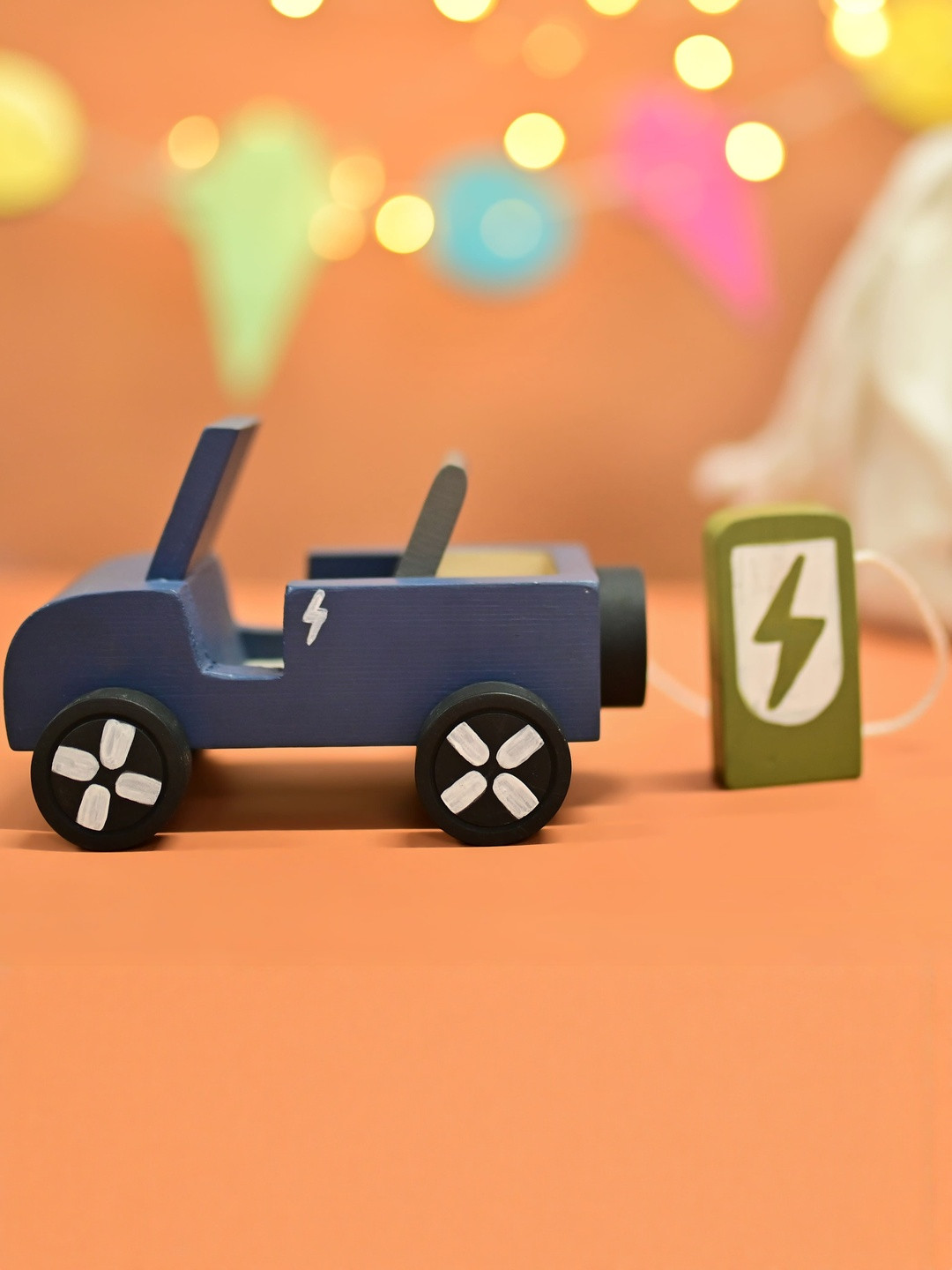 Playbox Kids Wooden EV Jeep Vehicle Toy With Artificial Wooden Electirc Charger