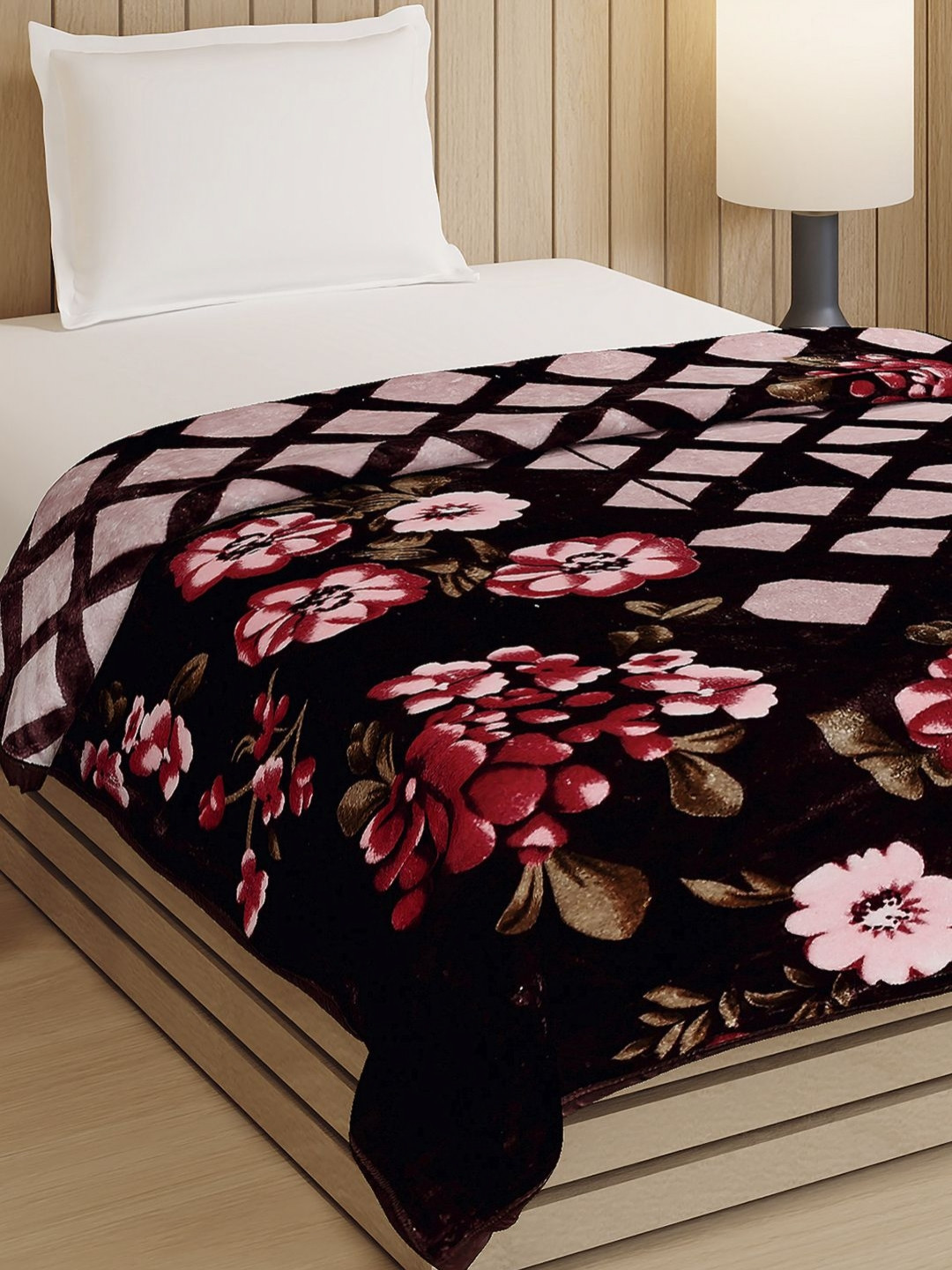 Monte Carlo Relations Pvc Brown Floral Printed Heavy Winter Double Bed Blanket 540 GSM