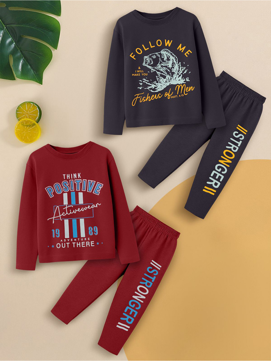 INDIA FASHION FAB Kids Pack Of 2 Printed T-Shirts With Joggers