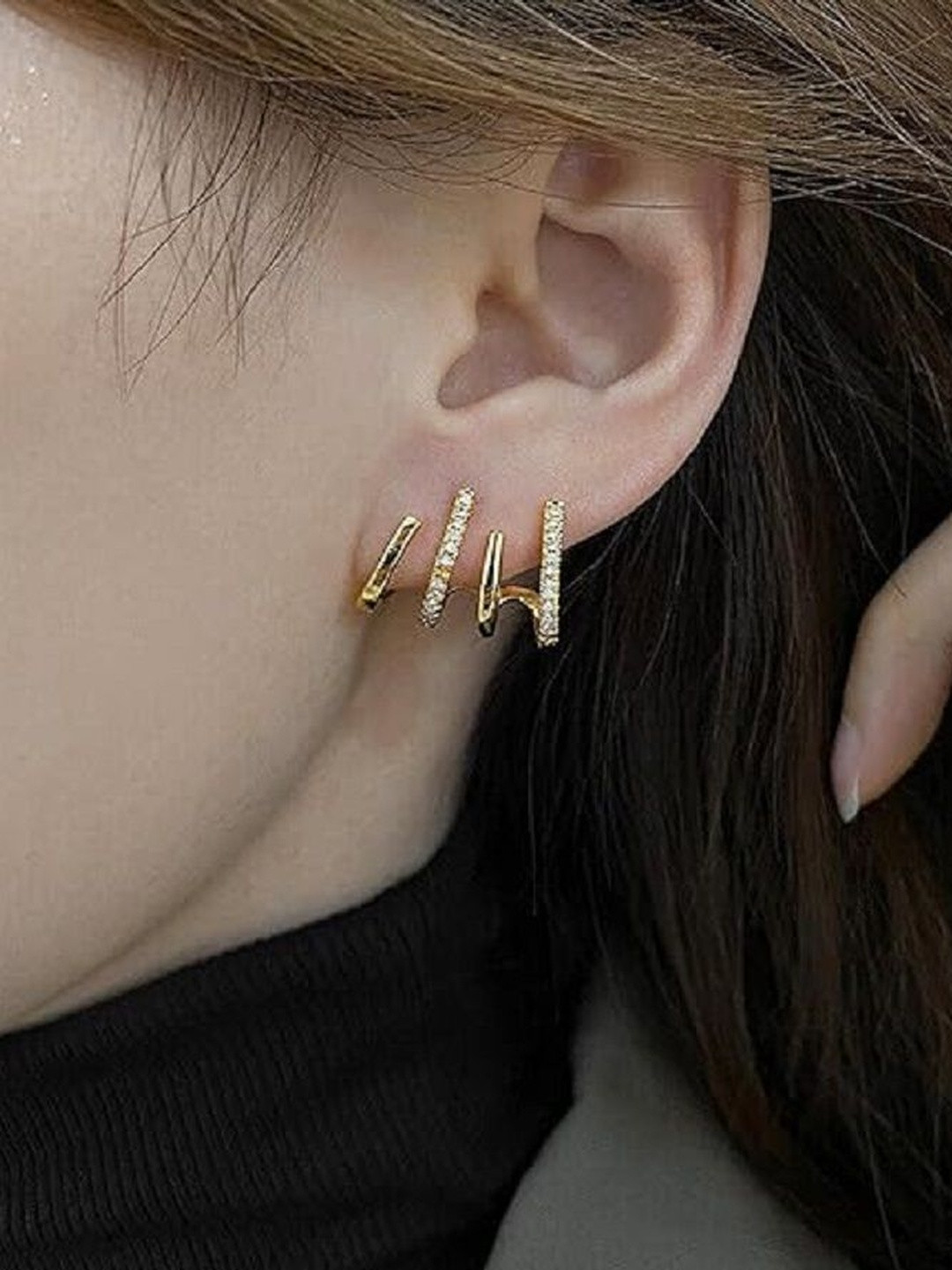 TheVineGirl Women Gold Tone Claw Shape Studs Earrings