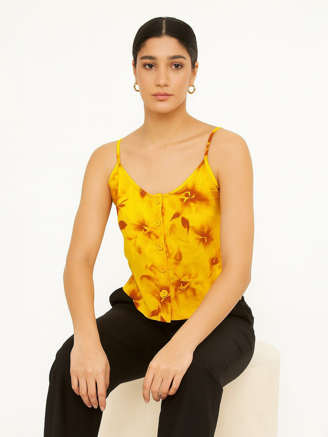 R.Code by The Roadster Life Co. Women Floral Printed Scoop Neck Shoulder Strap Top