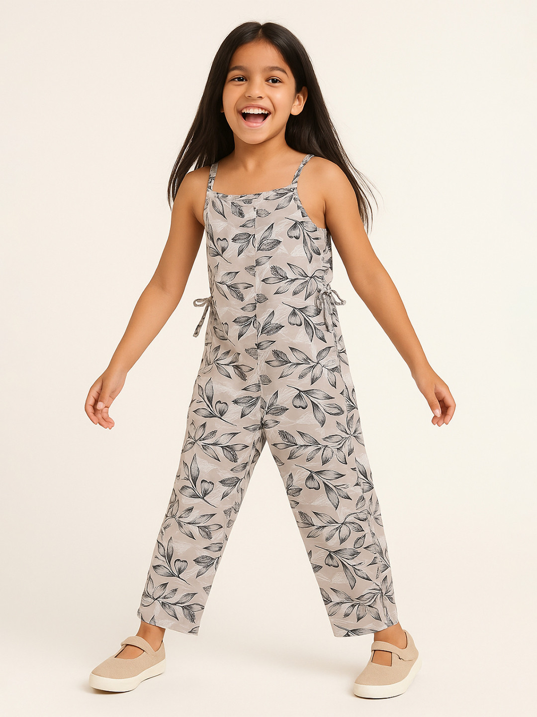 TALES & STORIES Girls Floral Printed Shoulder Straps Dungaree
