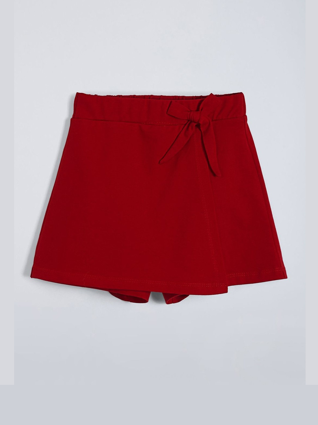 Hopscotch Girls Red Solid Cotton Slim Fit Wrap Shorts