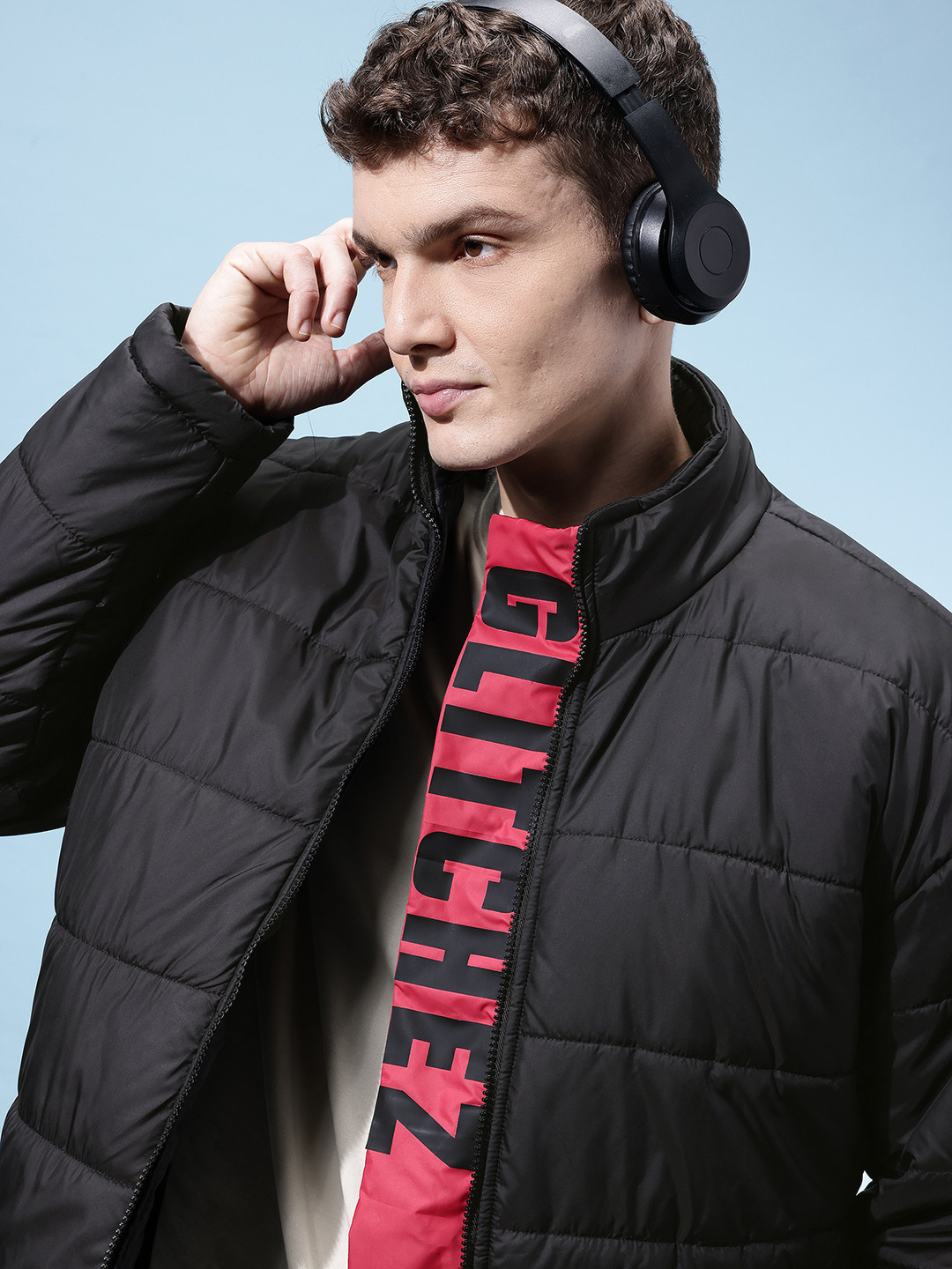 glitchez Oversized Puffer Jacket With Brand Logo Detail