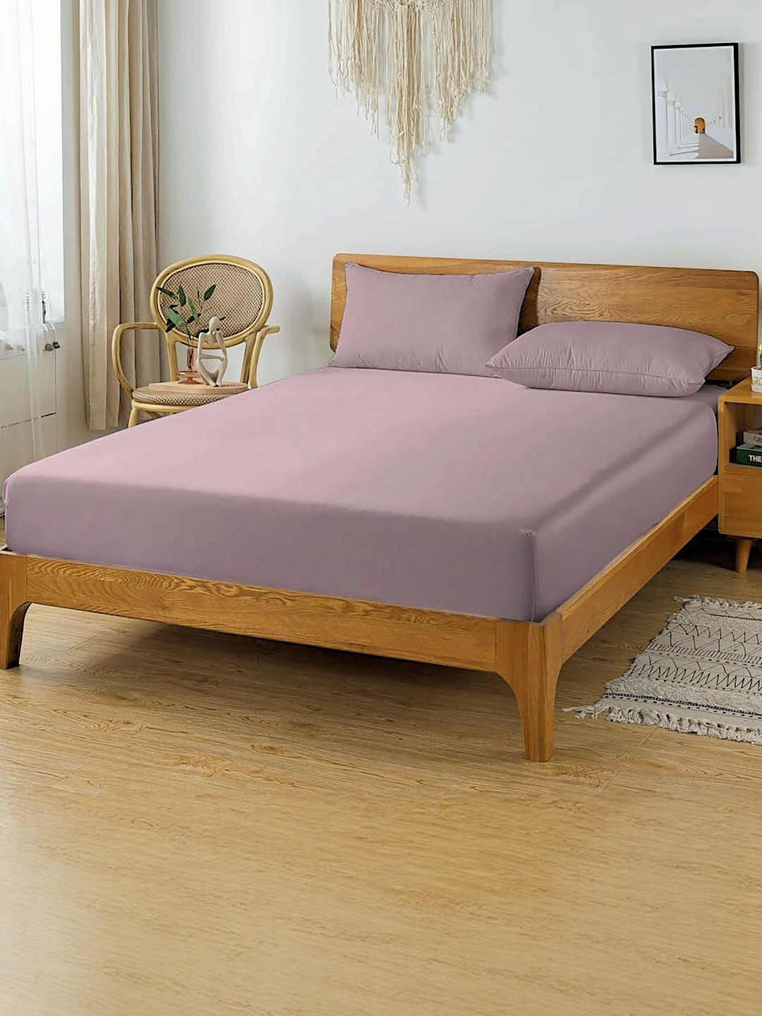 HIDECOR Violet 210 TC King Bedsheet with 2 Pillow Covers