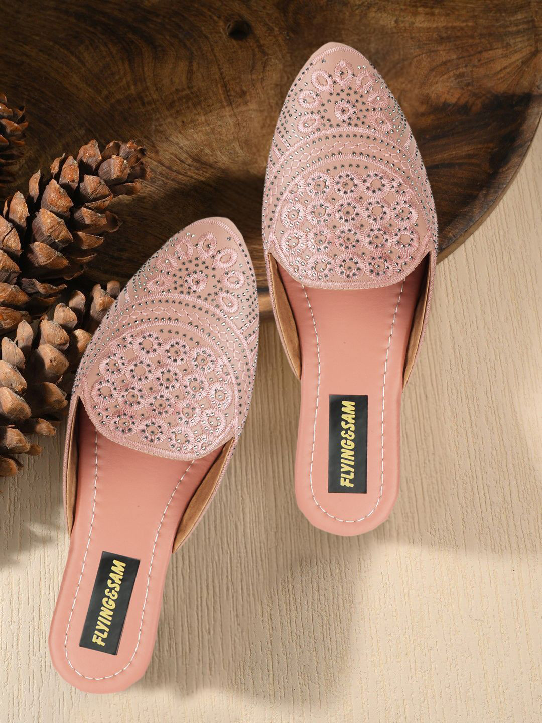 FLYING&SAM Women Embellished Mules with Western - Embellished