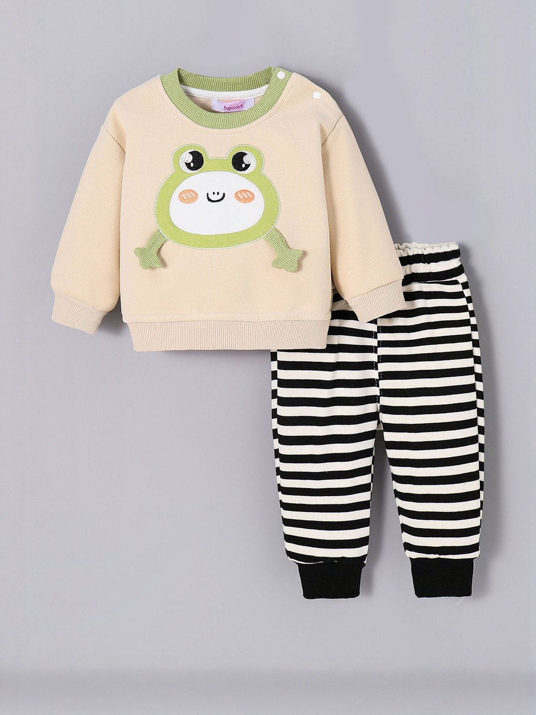 Hopscotch Boys 2-Pc Frog Applique Striped Joggers Clothing Set