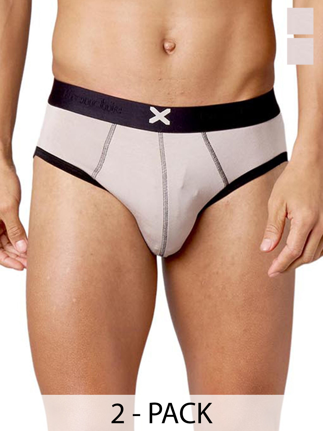 FRENCHIE Men Pack Of 2 Mid-Rise Basic Briefs FR-MI-BF-HYPE-1X5-STGRY-S-PO2