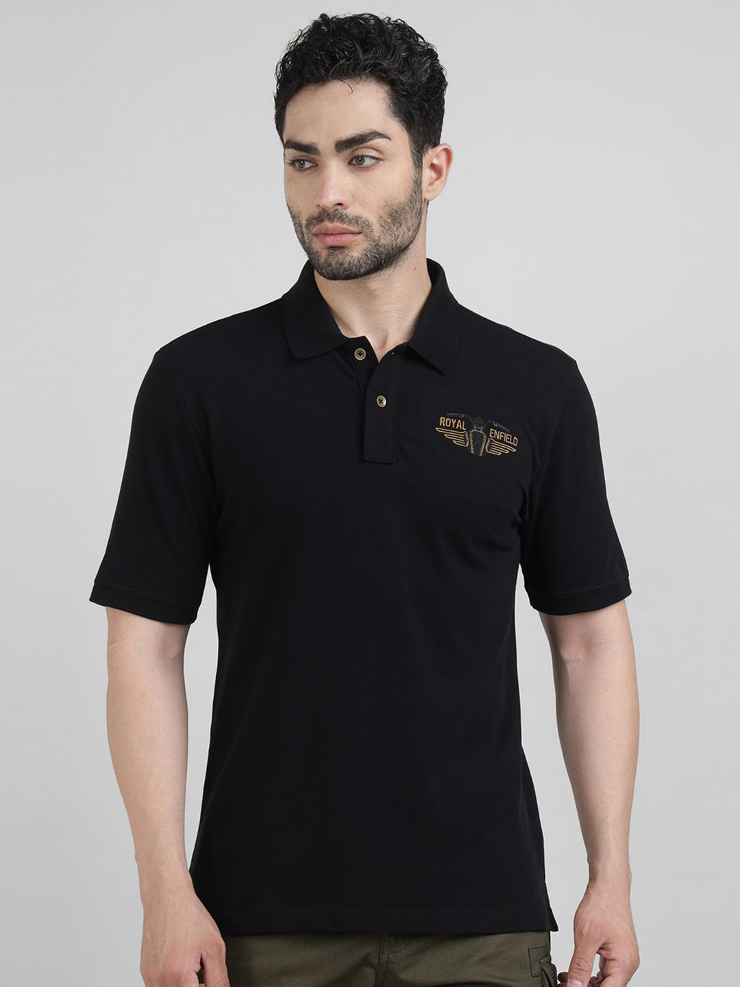 Royal Enfield Men Brand Logo Printed Polo Collar T-shirt