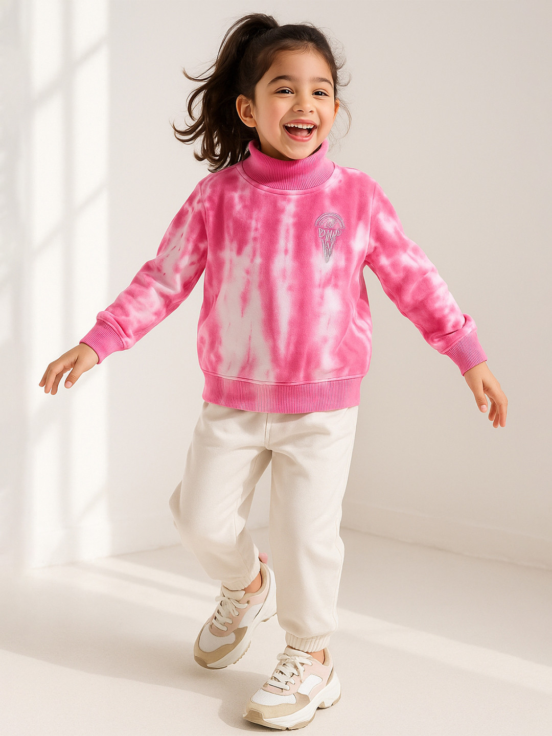 TALES & STORIES Girls Pink & White Tie Dye Sweatshirt